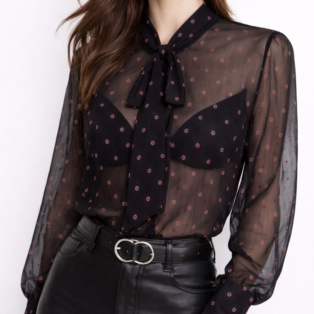 The Kooples XL Polka Dot Tie Neck Blouse